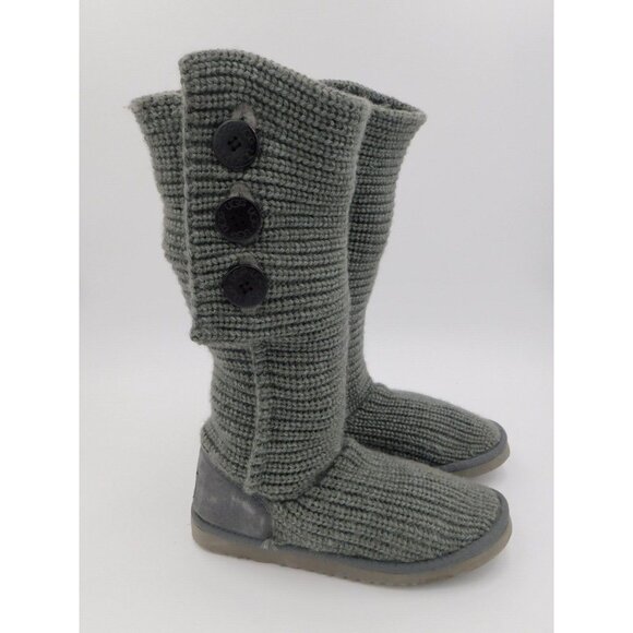 UGG Womens Boots Size 9 Classic Cardy Grey Wool Knit Tall Button Winter Boot - Picture 1 of 1